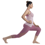 Womens Running Tights Mid-Waist 3/4 Length Tummy Control Mesh Leggings