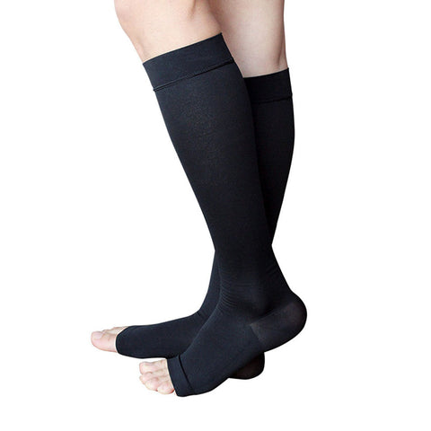 MD 23-32mmHg Microfiber Opaque Compression Stockings Open-Toe Firm Support