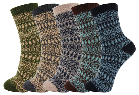 AAS 5 Pairs Wool Mixed Color Vintage Crew Winter Wool Socks