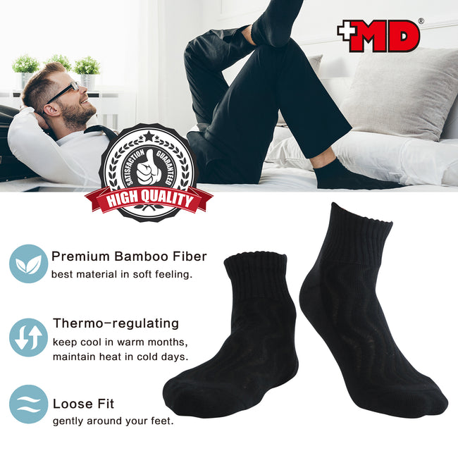 MD Ankle Bamboo Non-Binding Moisture Wicking Cushion Quarter Socks (2 Pairs)