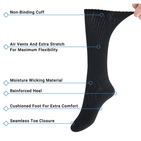 MD Bamboo Crew Socks Non-Binding Cushioned Moisture Wicking Dress Socks (2 Pairs)