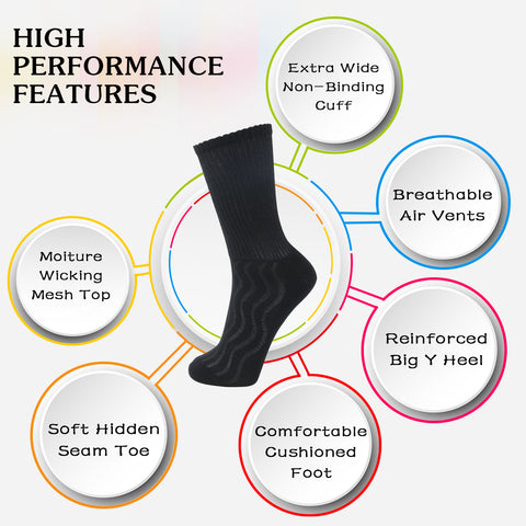 MD Bamboo Crew Socks Non-Binding Cushioned Moisture Wicking Dress Socks (2 Pairs)