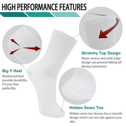 MD Soft Wicking Bamboo Full Cushion Crew Socks (2 Pairs)