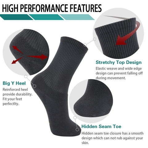 MD Soft Wicking Bamboo Full Cushion Crew Socks (2 Pairs)