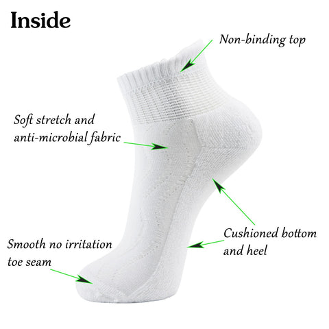 MD Ankle Bamboo Non-Binding Moisture Wicking Cushion Quarter Socks (2 Pairs)
