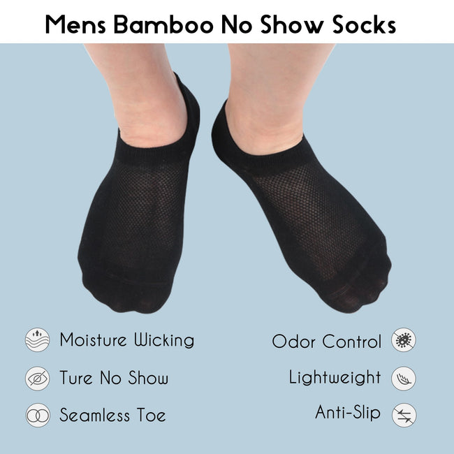 MD Bamboo No Show Socks Seamless Toe Non Slip Invisible