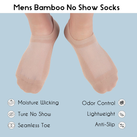 MD Bamboo No Show Socks Seamless Toe Non Slip Invisible