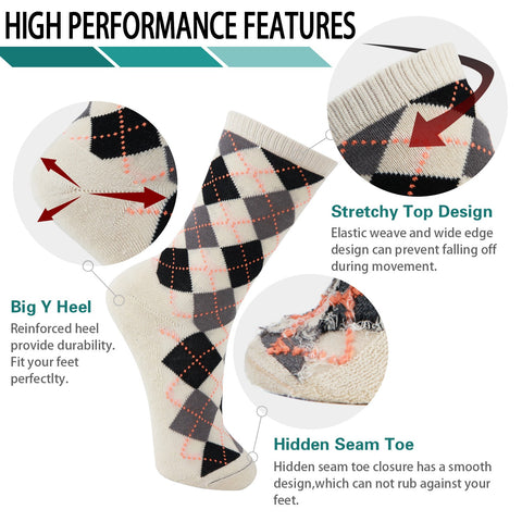 MD Mens Argyle Bamboo Cushioned Crew Dress Socks Moisture Wicking