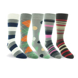 Men 5 Pairs Cotton Crew Dress Socks Cotton Flat Knit