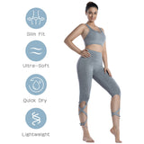 Women's Tie Up Yoga Capris Pants High Waist Cutout Yoga Workout Leggings