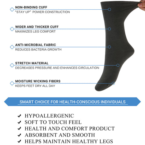 MD Cotton Non-Binding Crew Socks with Seamless Toe and Cushion Sole (2 Pairs)