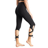 Women's Tie Up Yoga Capris Pants High Waist Cutout Yoga Workout Leggings